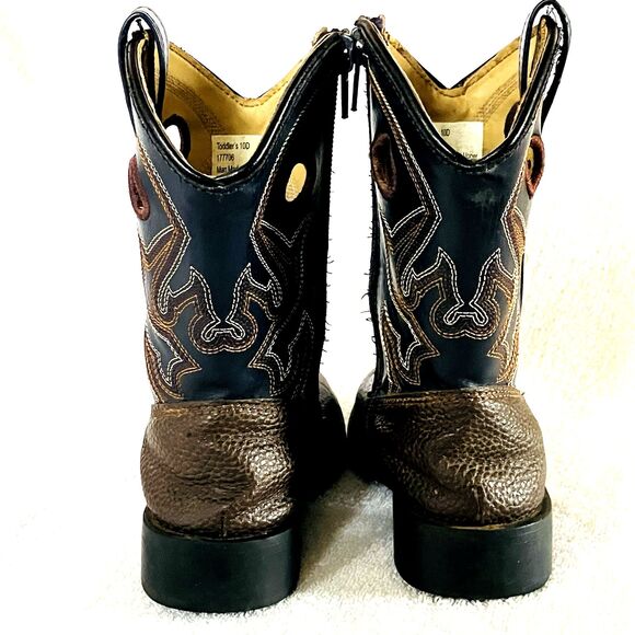 Magellan Cowboy Boots 10 Toddler Faux Leather Black Gray Pull Holes Zip 177706 - Picture 9 of 16